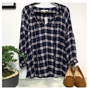 Brand New Loft Plaid Blouse Size Large